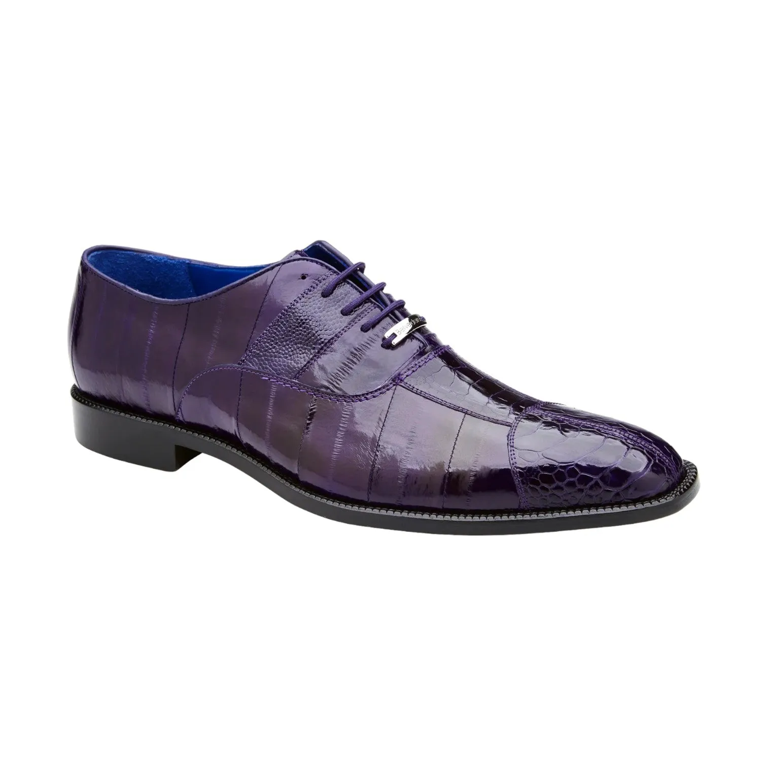 Belvedere Mare 2P7 Shoes Men's Purple Genuine Ostrich & Eel Split-Toe Oxfords (BV2028)