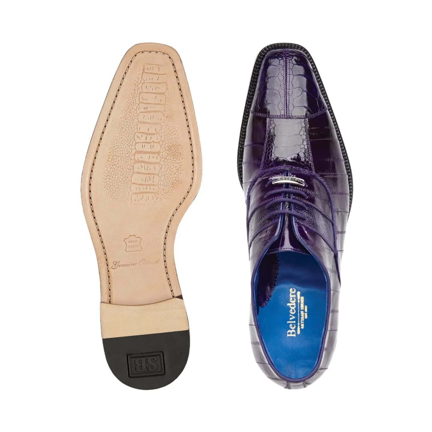 Belvedere Mare 2P7 Shoes Men's Purple Genuine Ostrich & Eel Split-Toe Oxfords (BV2028)