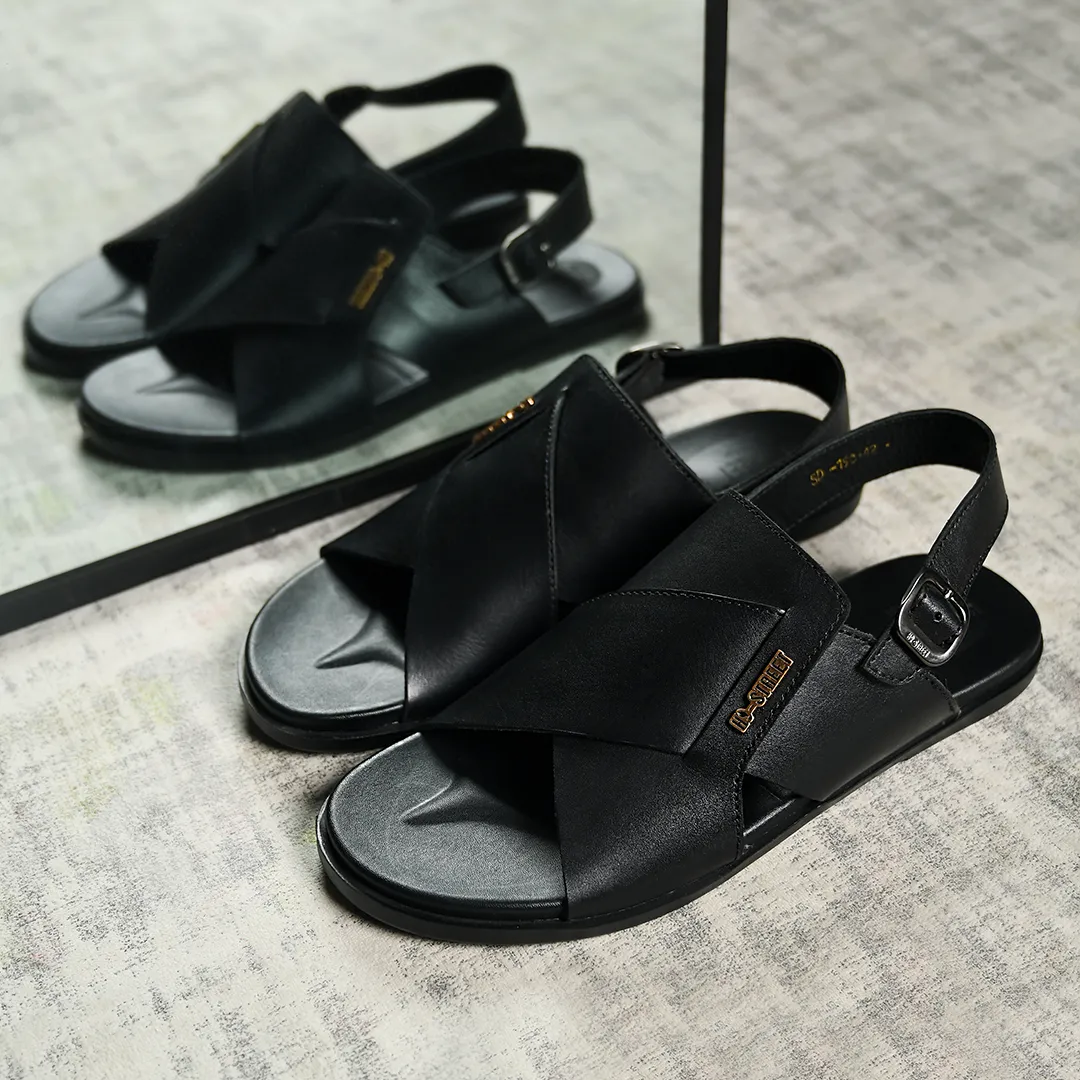 BLACK LEATHER COMFORT SANDAL
