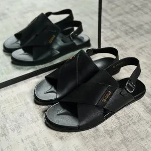 BLACK LEATHER COMFORT SANDAL