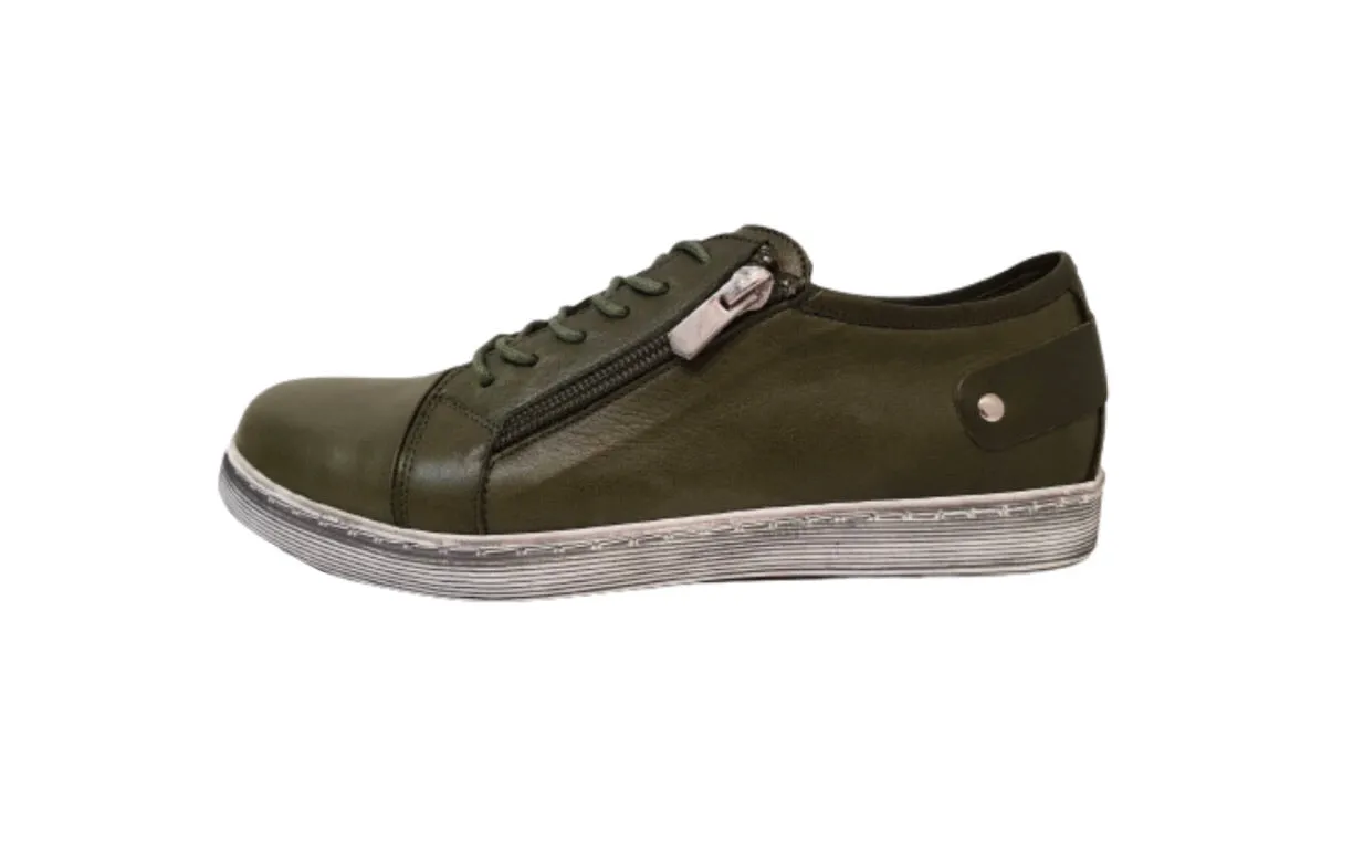 Cabello Comfort EG18 Khaki 6 Eyelet Zip Shoe Made In Turkey