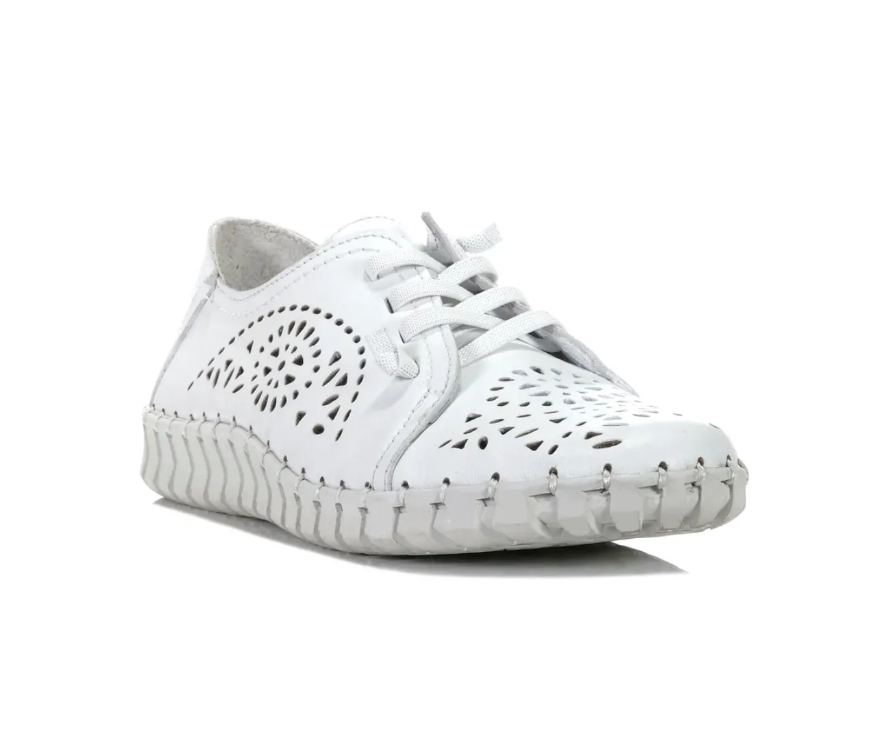 Cabello Comfort Sevil White 4 Eyelet Elastic Lace Up Shoe Made In Turkey