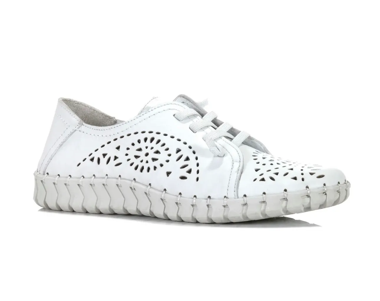 Cabello Comfort Sevil White 4 Eyelet Elastic Lace Up Shoe Made In Turkey