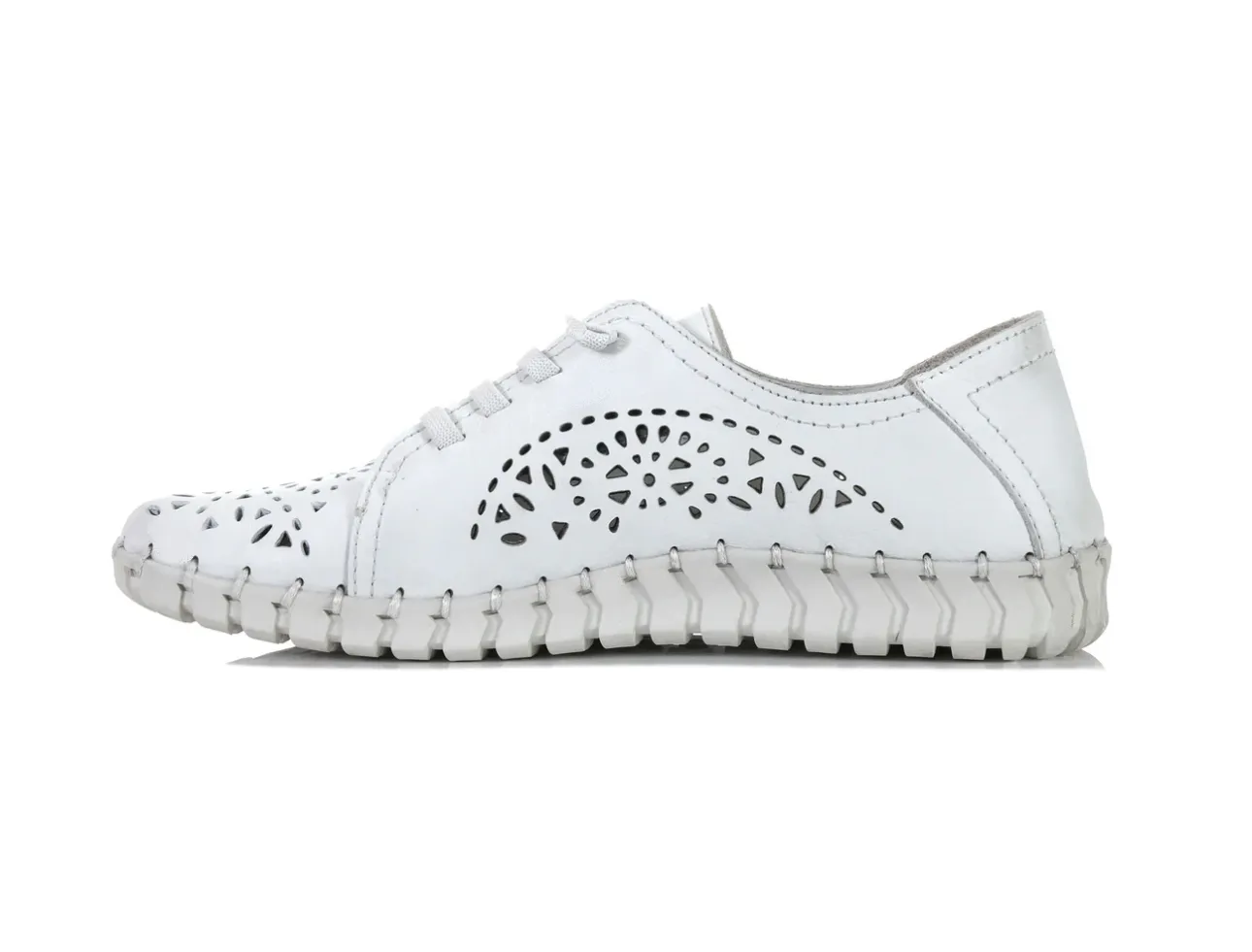 Cabello Comfort Sevil White 4 Eyelet Elastic Lace Up Shoe Made In Turkey