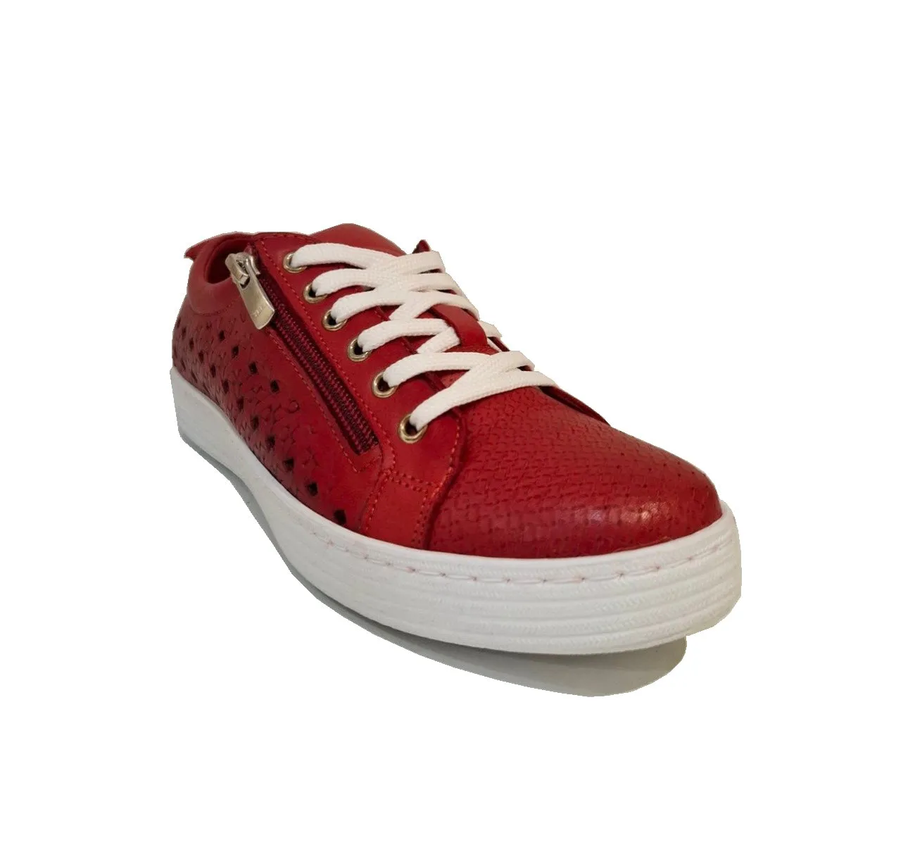 Cabello Comfort United Red Perforated 6 Eyelet Zip Shoe Made In Turkey