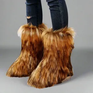 Calf Faux Fur Winter Flat Boots 2 Tone