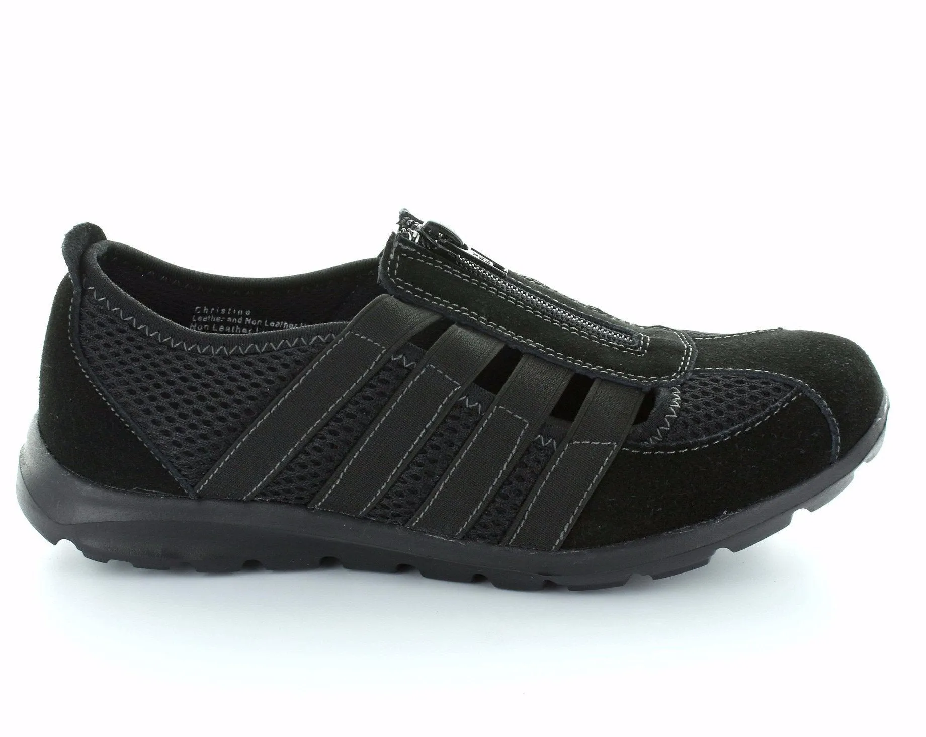 CC Resorts Christine Black Casual Walking Shoes With Elastic & Zip Upper