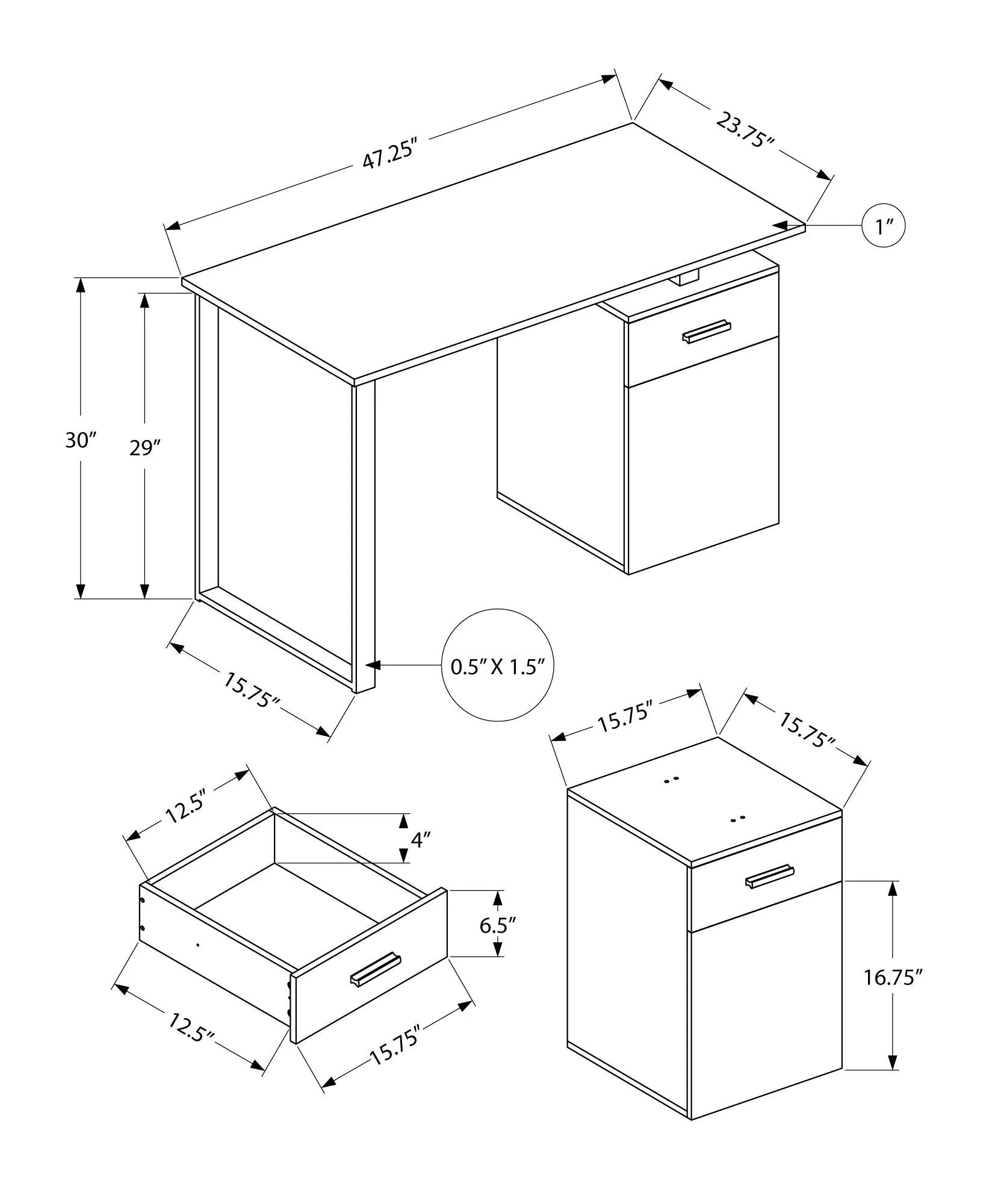 Computer Desk, Home Office, Laptop, Left, Right Set-Up, Storage Drawers, Work, Contemporary, Modern by Couch.com