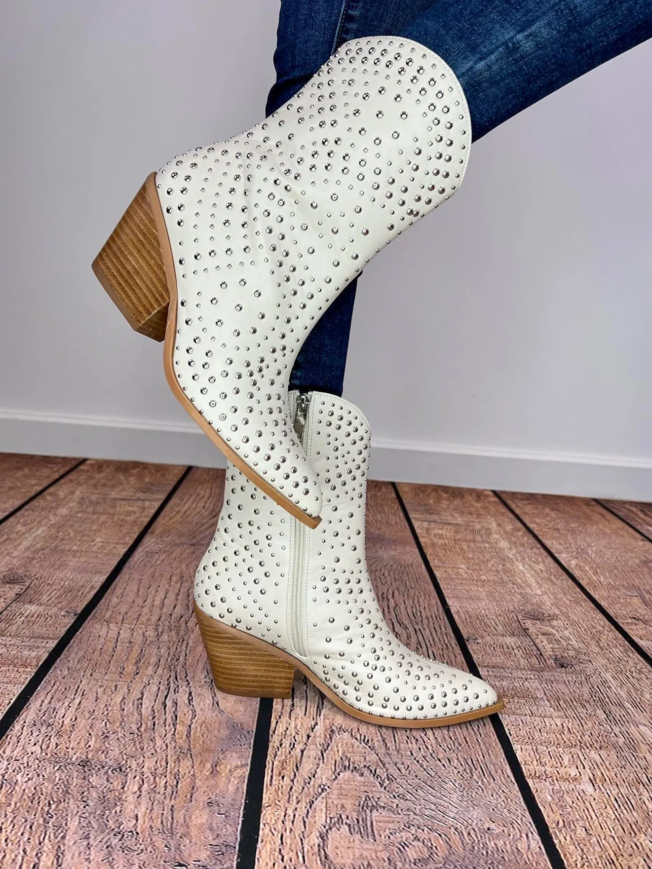 Corky's Footwear Lowlights Boot with Silver Studs - Ivory