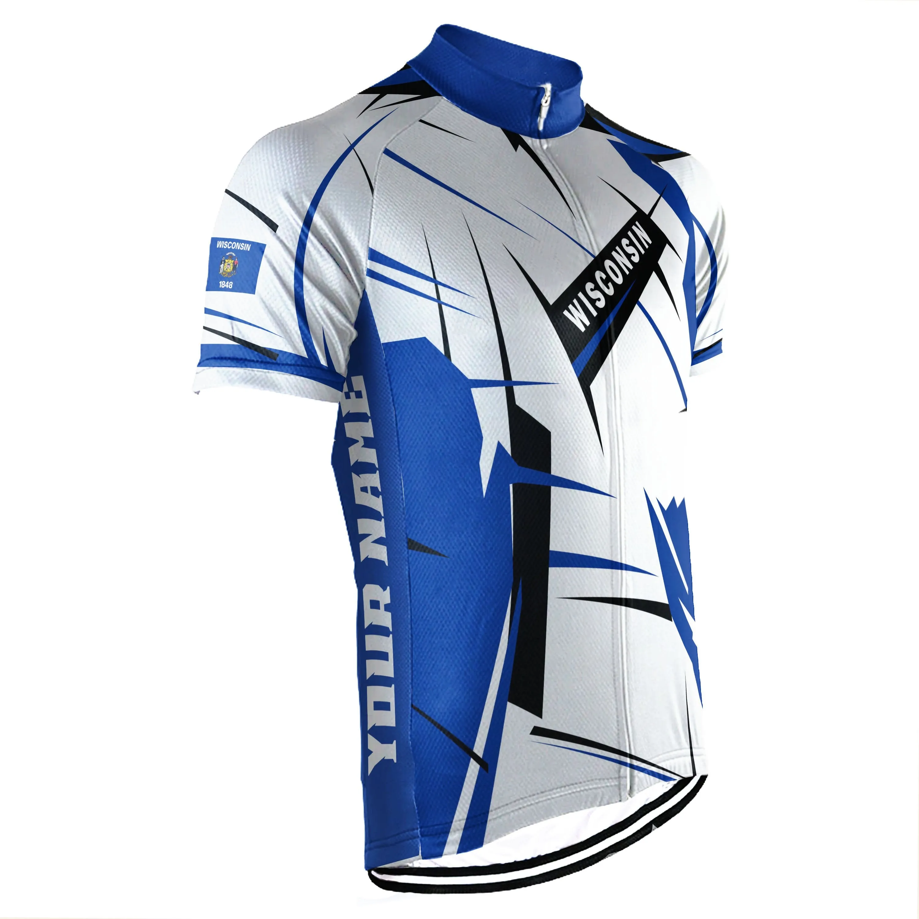 Customized Wisconsin Winter Thermal Fleece Short Sleeve Cycling Jersey for Men