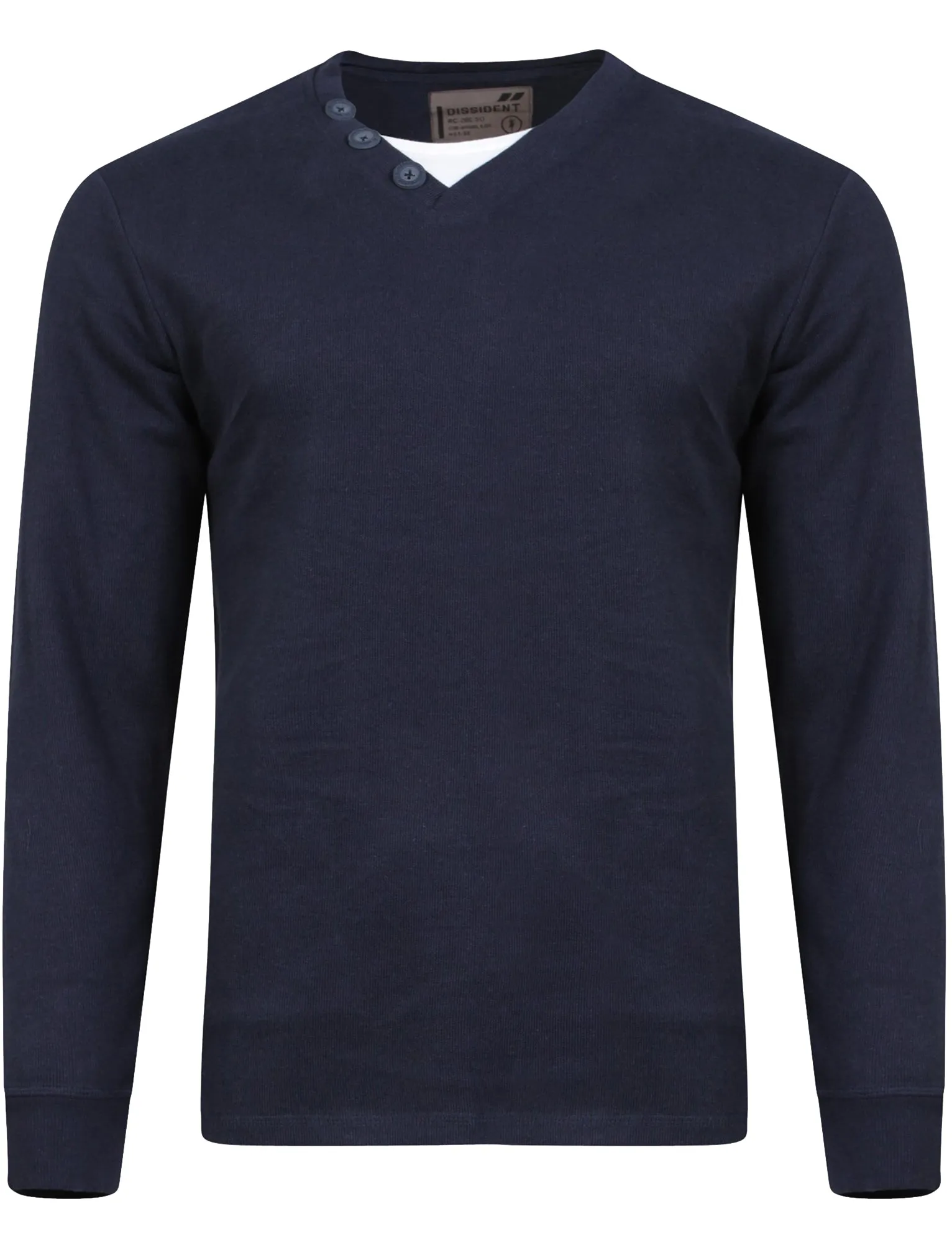 Cyril V Neck Mock Insert Cotton Ribbed Top in Navy - Dissident