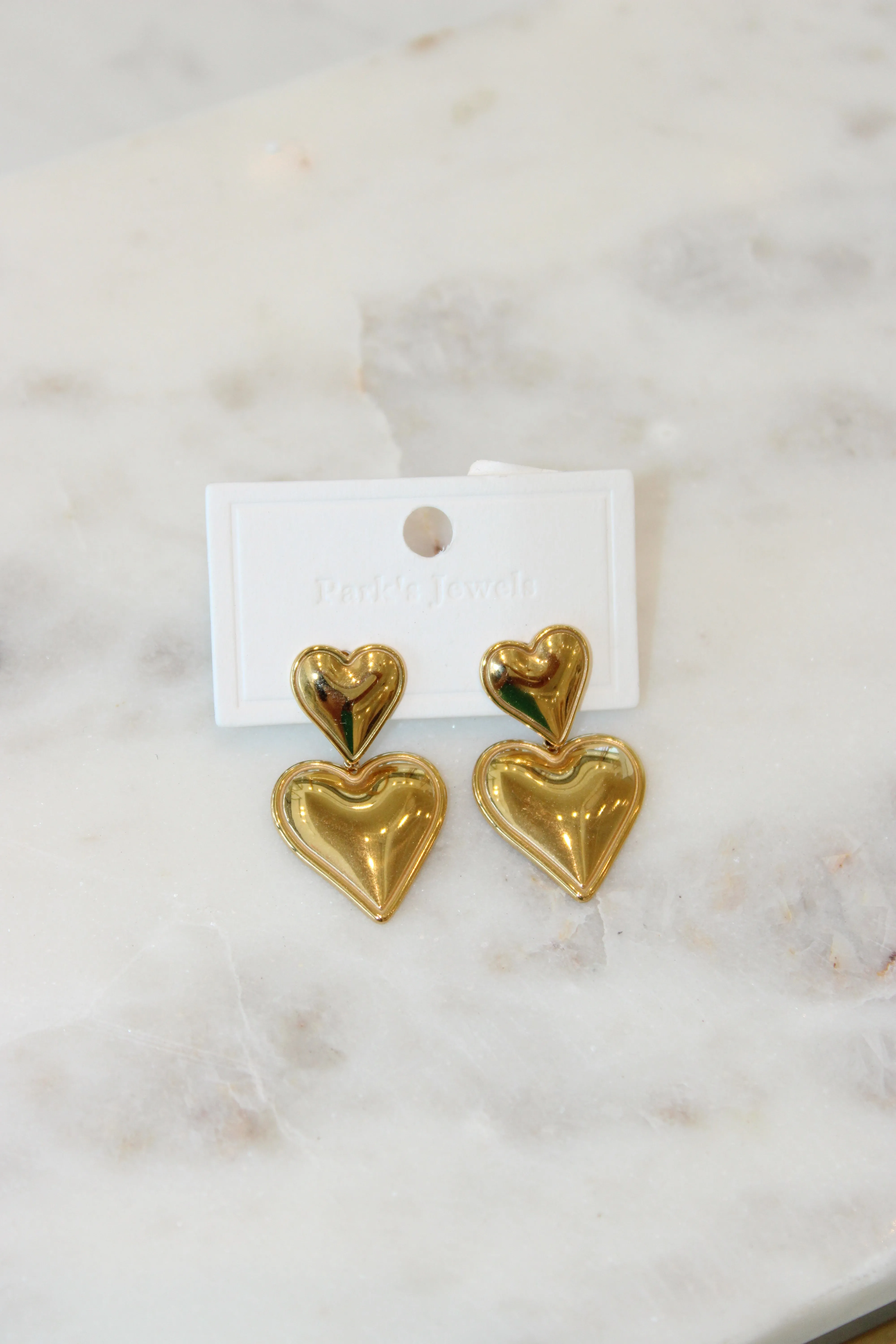 Double Heart Earrings - Water Resistant