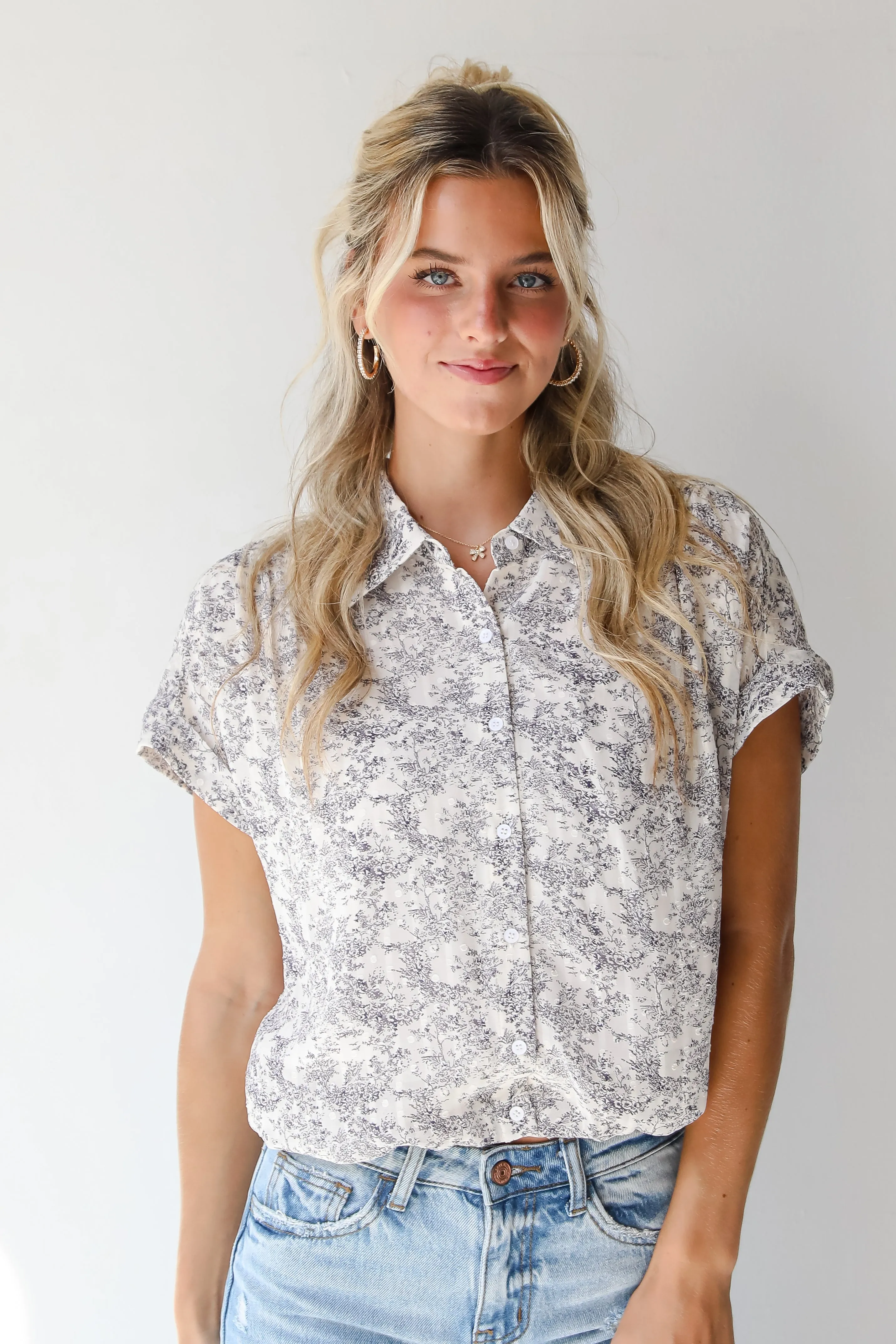 FINAL SALE - Ensured Cuteness Cream Floral Blouse