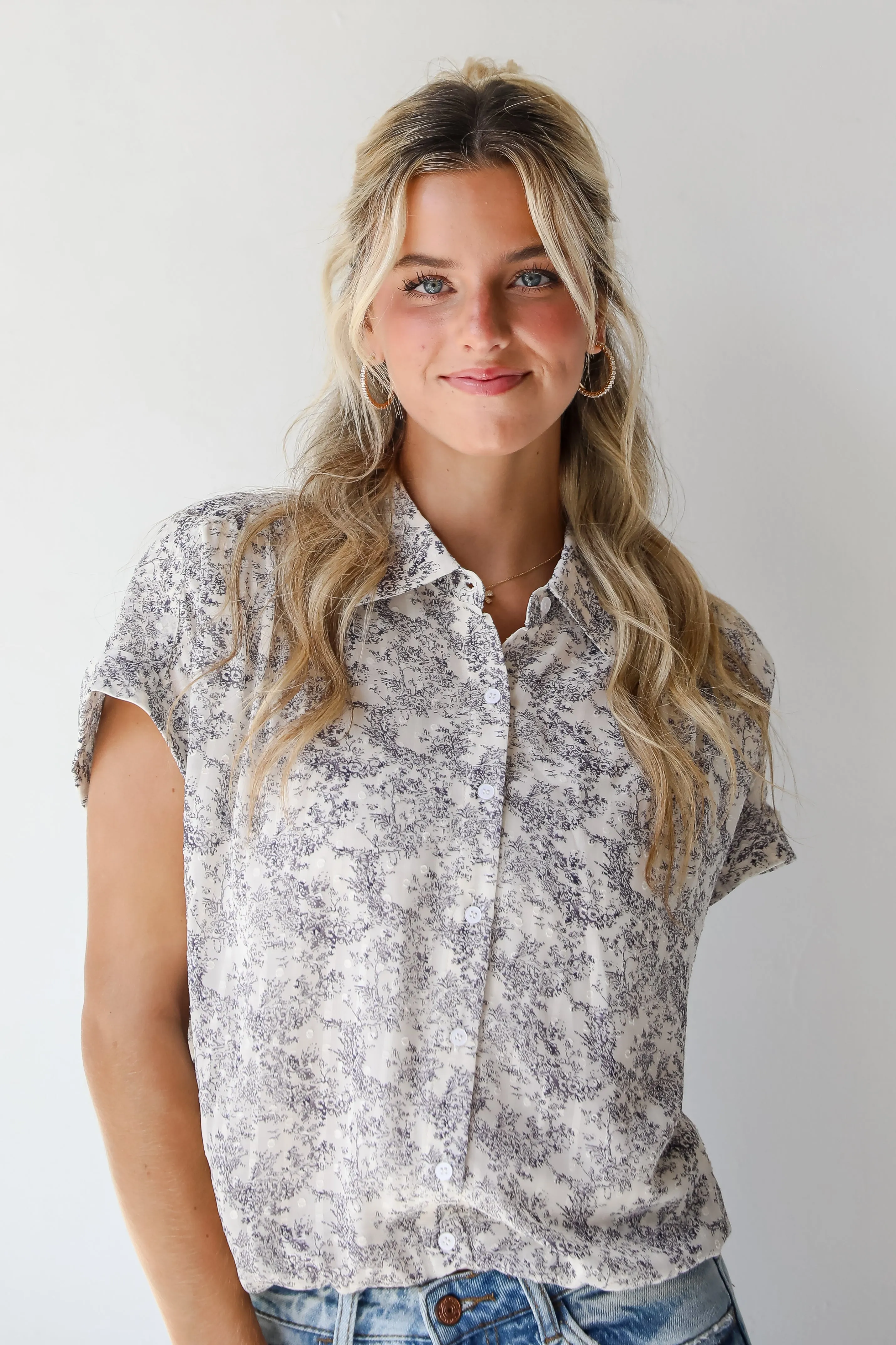 FINAL SALE - Ensured Cuteness Cream Floral Blouse