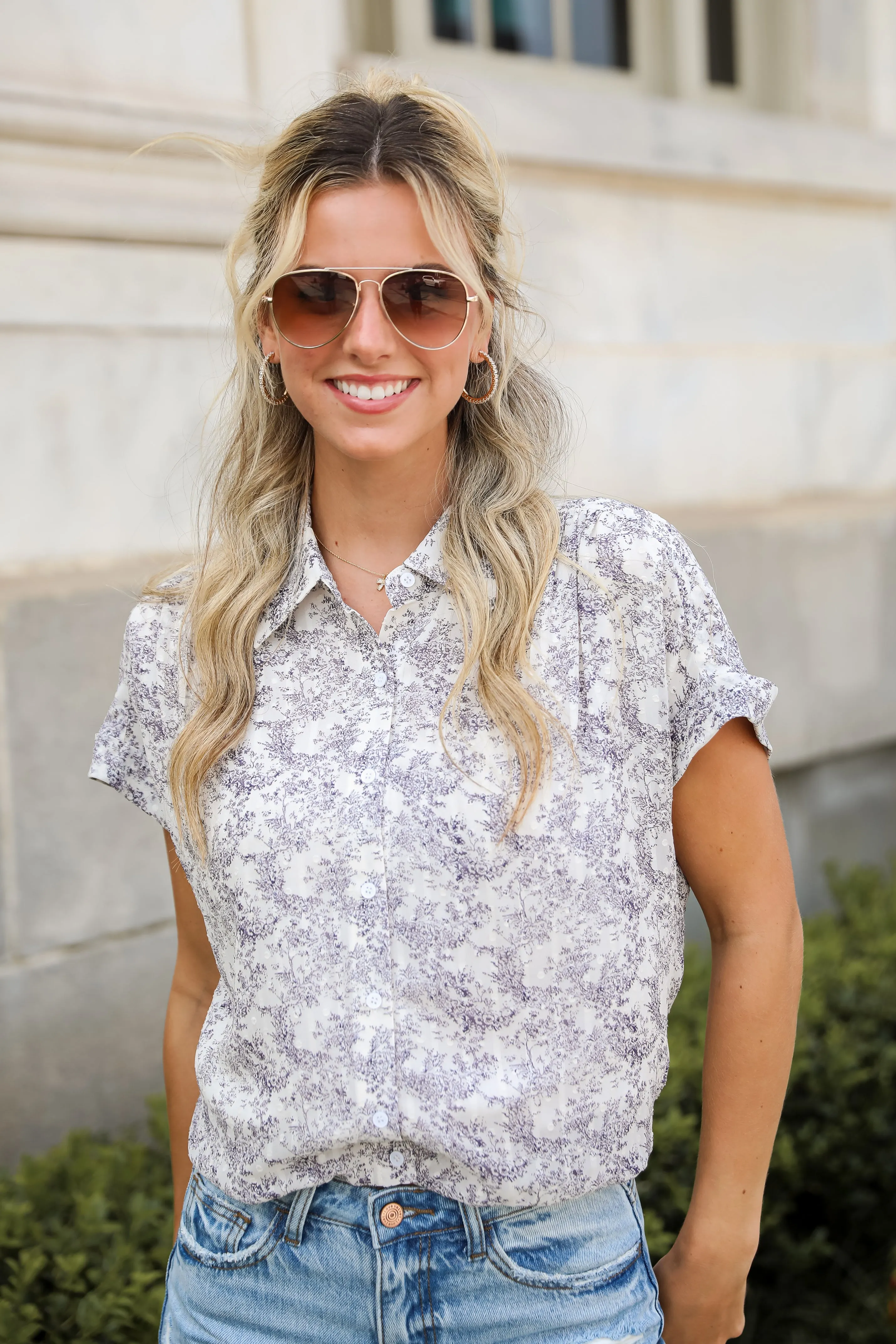 FINAL SALE - Ensured Cuteness Cream Floral Blouse