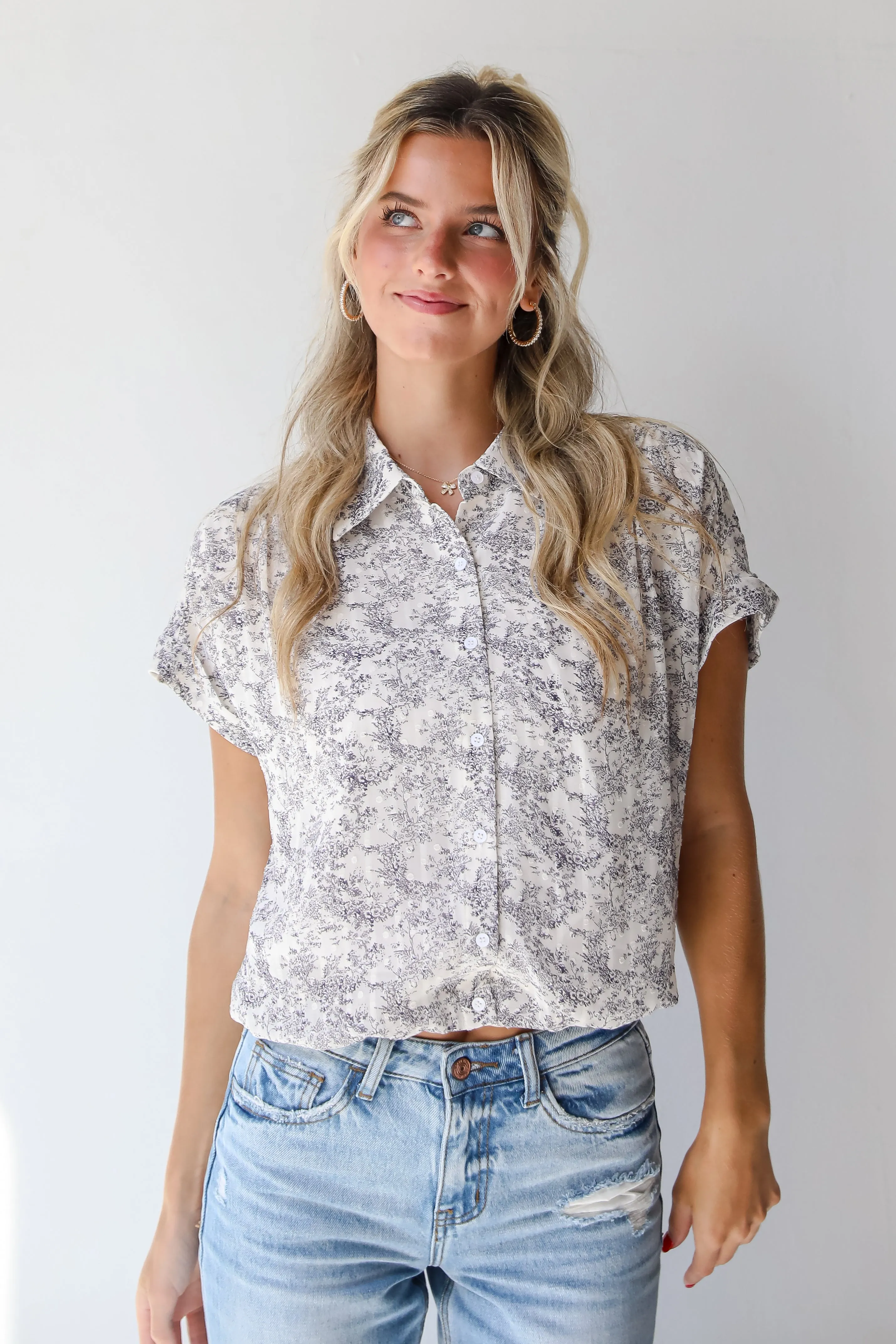 FINAL SALE - Ensured Cuteness Cream Floral Blouse