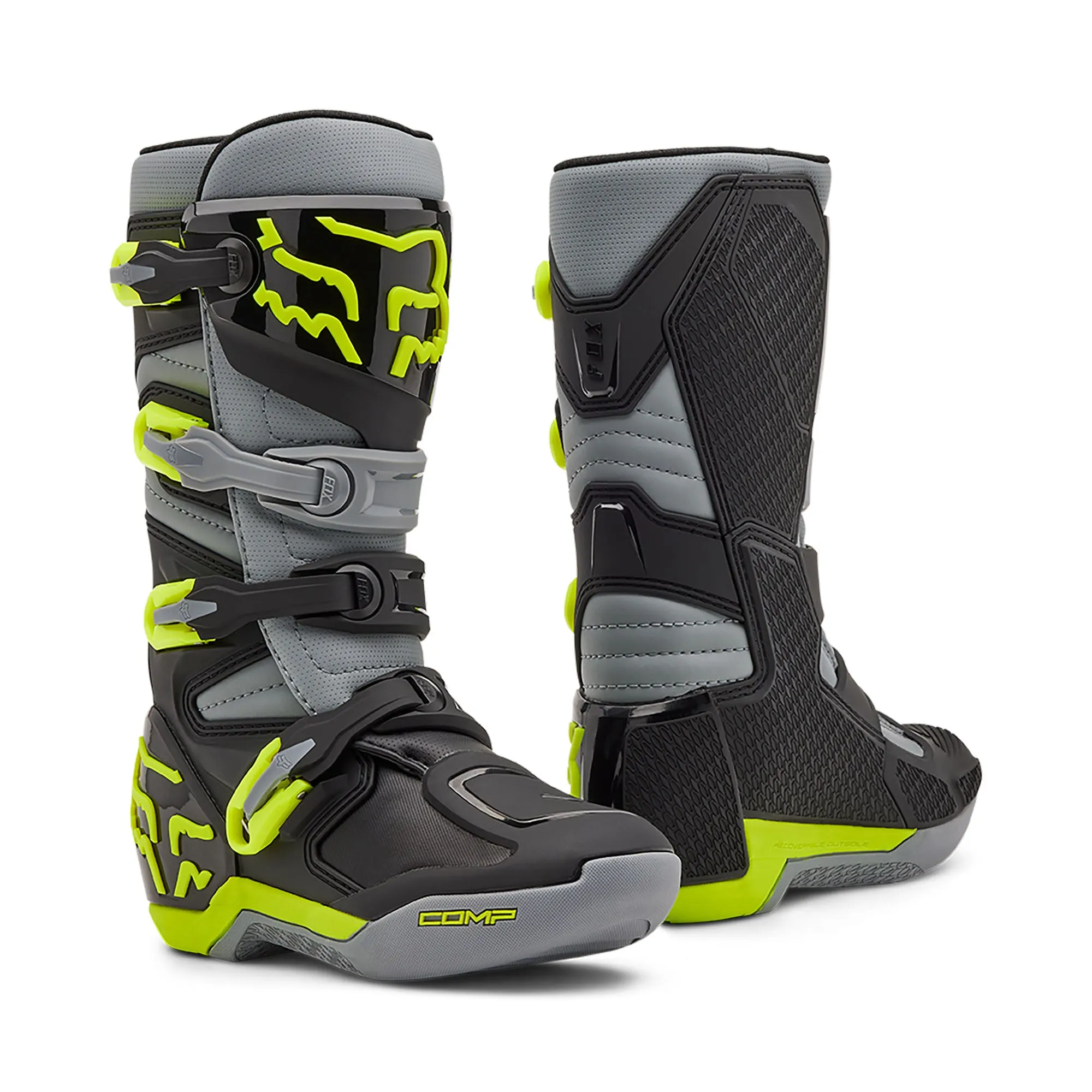 Fox Racing Youth Comp Off-Road Offroad Boots Grey/Yellow
