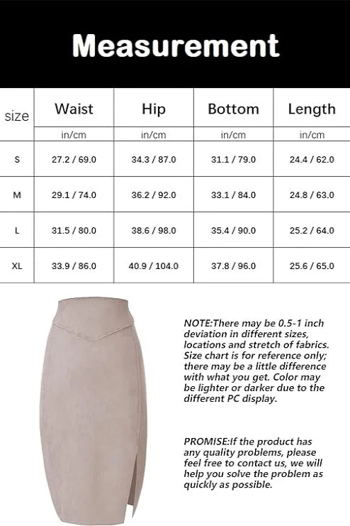 Giolshon Women's Pencil Skirt High Waist Bodycon Faux Suede Side Split Knee Length