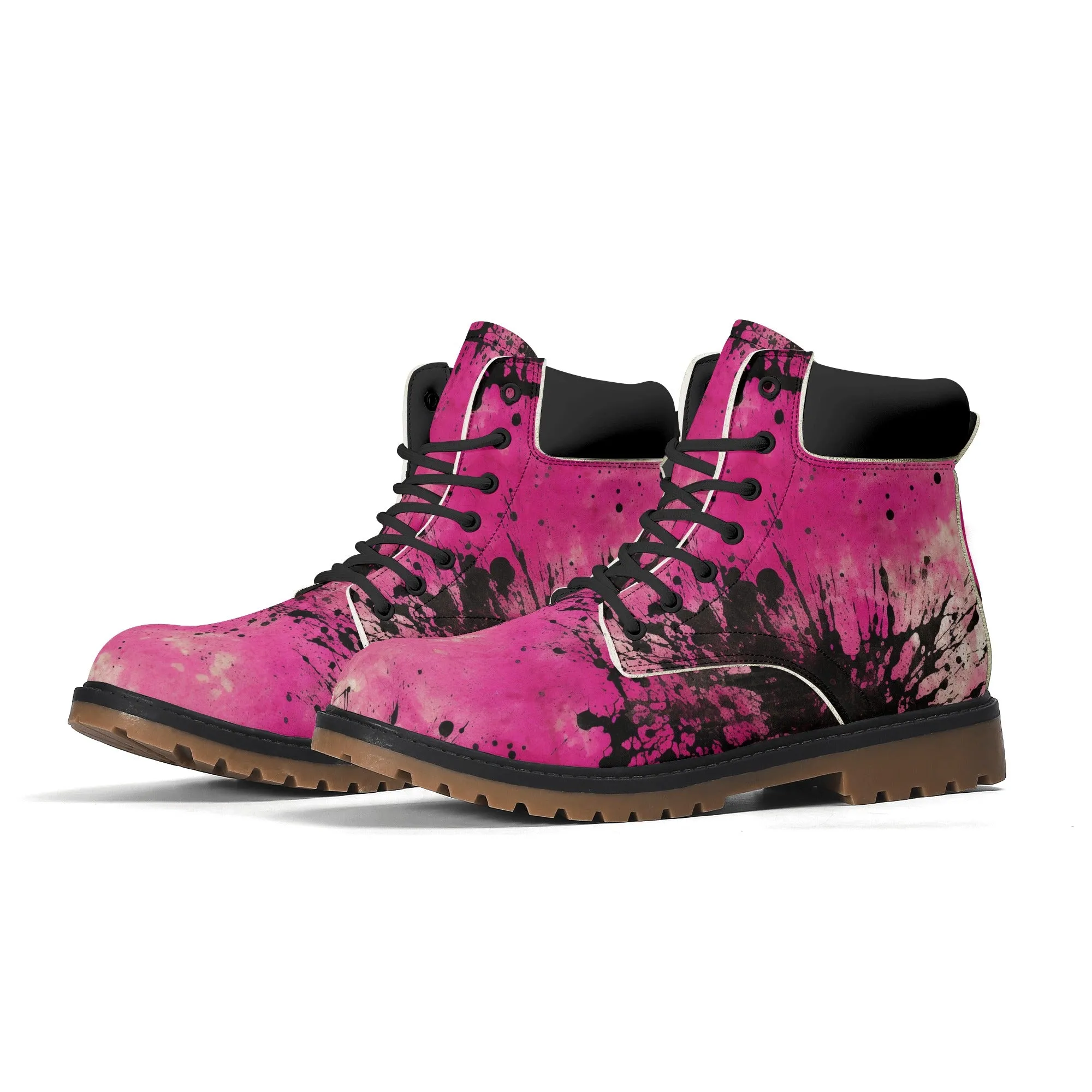Gothic Pink And Black Leather Brown Outsole All Season Boots