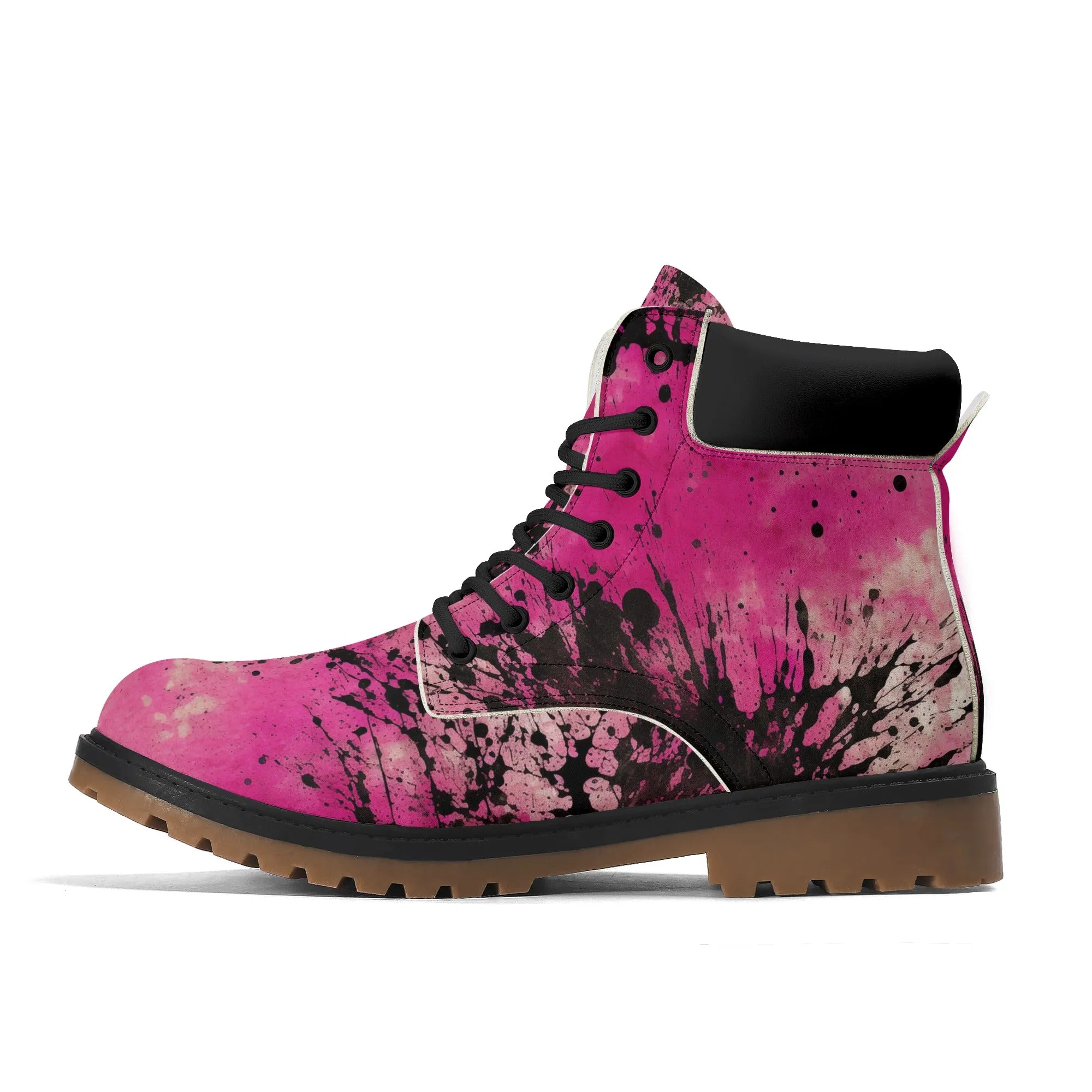 Gothic Pink And Black Leather Brown Outsole All Season Boots