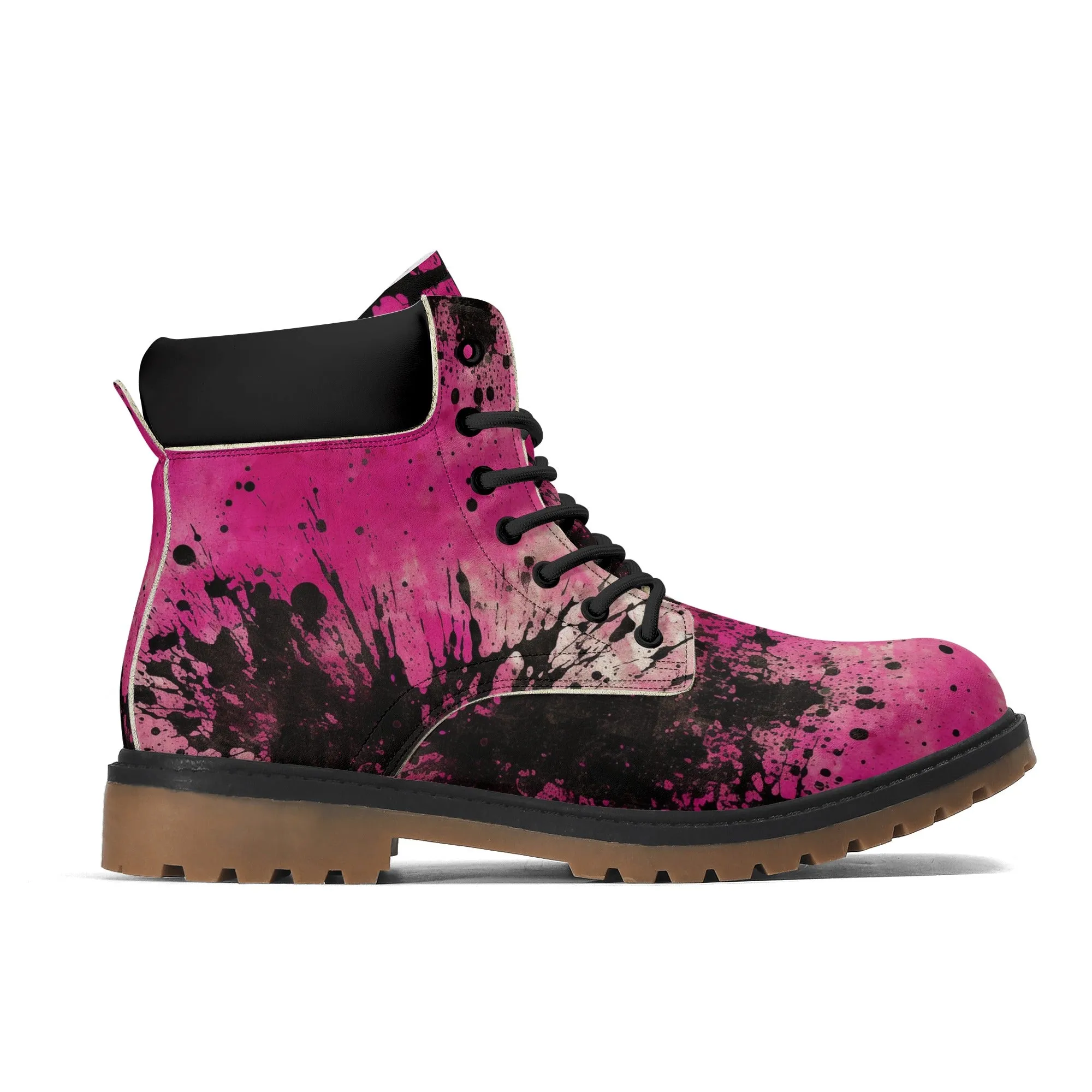 Gothic Pink And Black Leather Brown Outsole All Season Boots