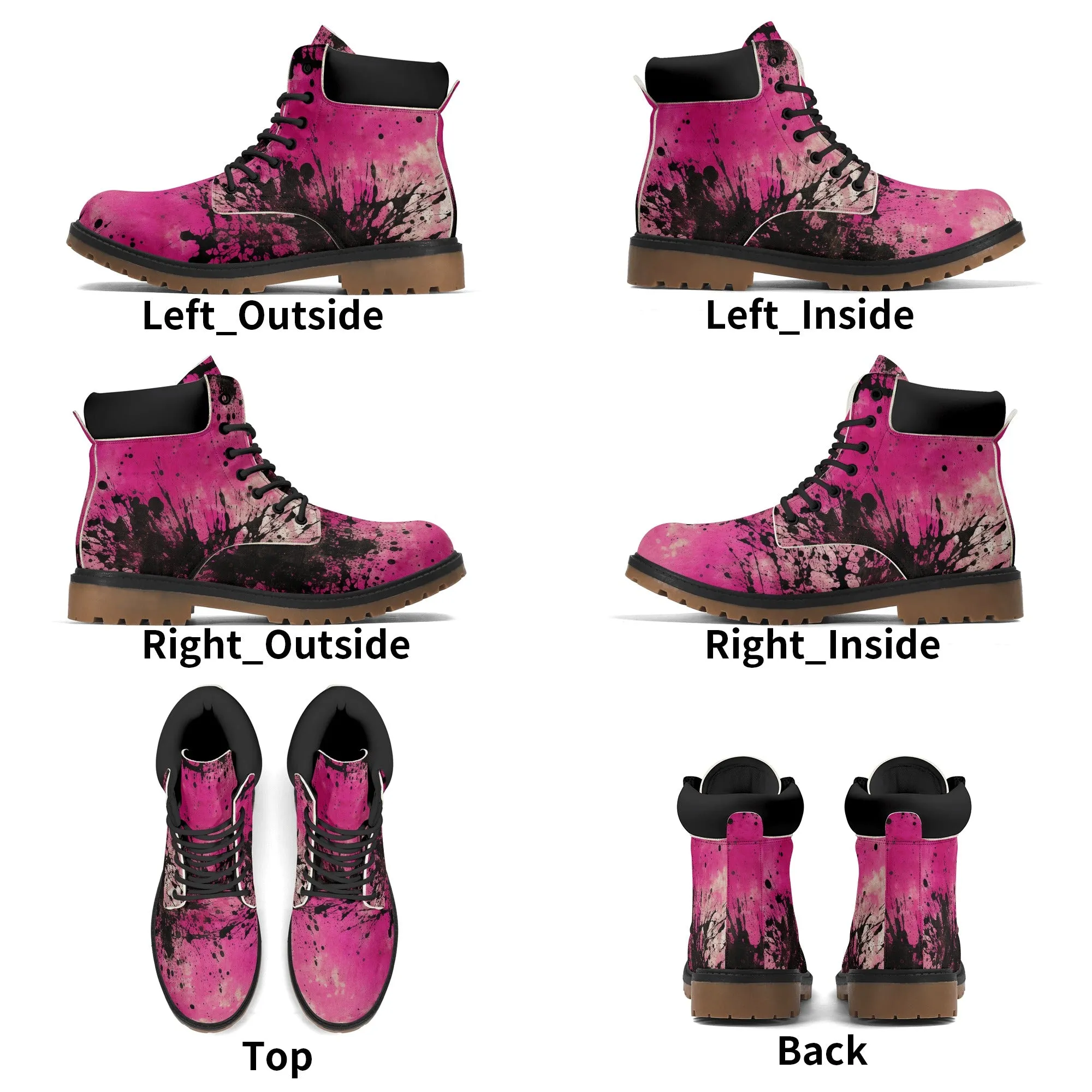 Gothic Pink And Black Leather Brown Outsole All Season Boots