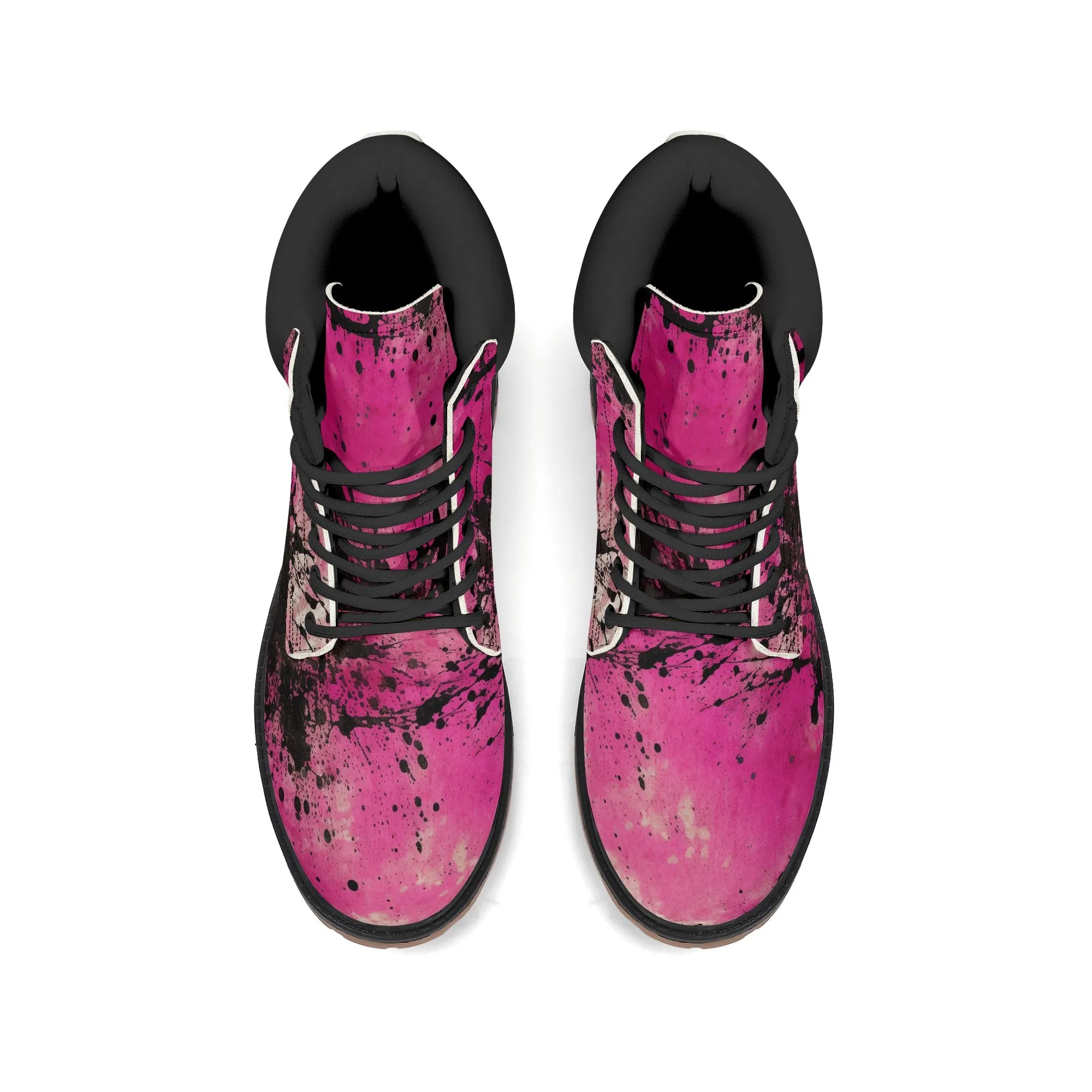Gothic Pink And Black Leather Brown Outsole All Season Boots