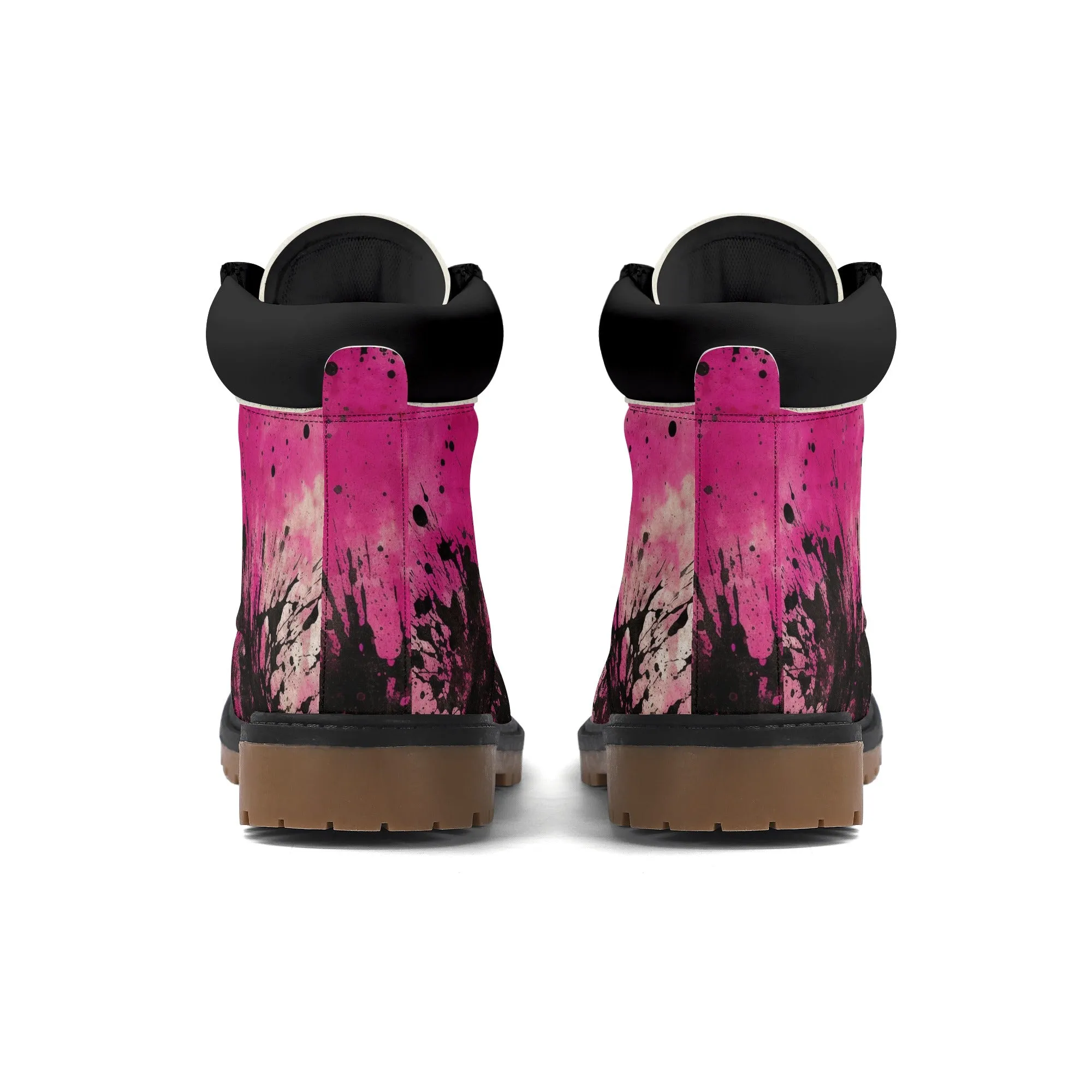 Gothic Pink And Black Leather Brown Outsole All Season Boots