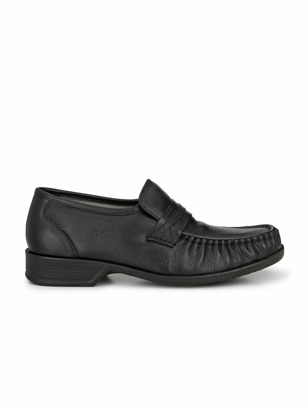 Hitz Men's Black Leather Slp On Comfort Shoes