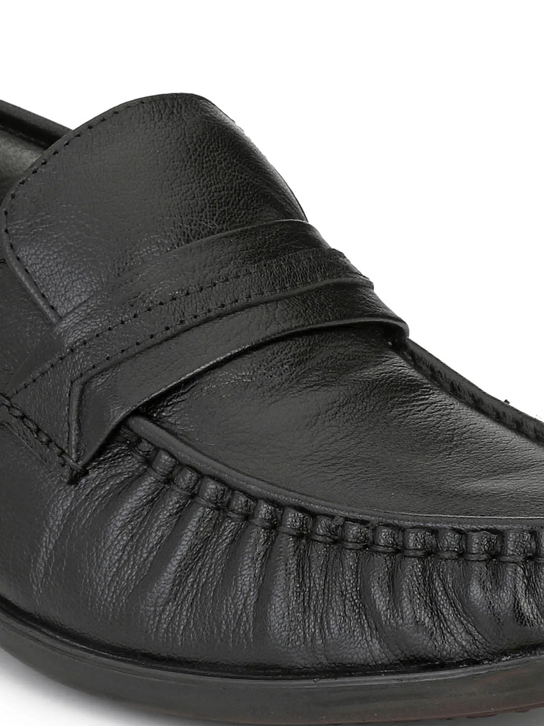 Hitz Men's Black Leather Slp On Comfort Shoes