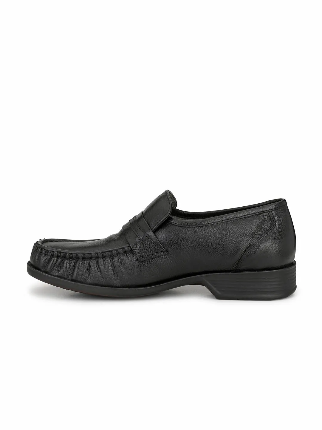 Hitz Men's Black Leather Slp On Comfort Shoes