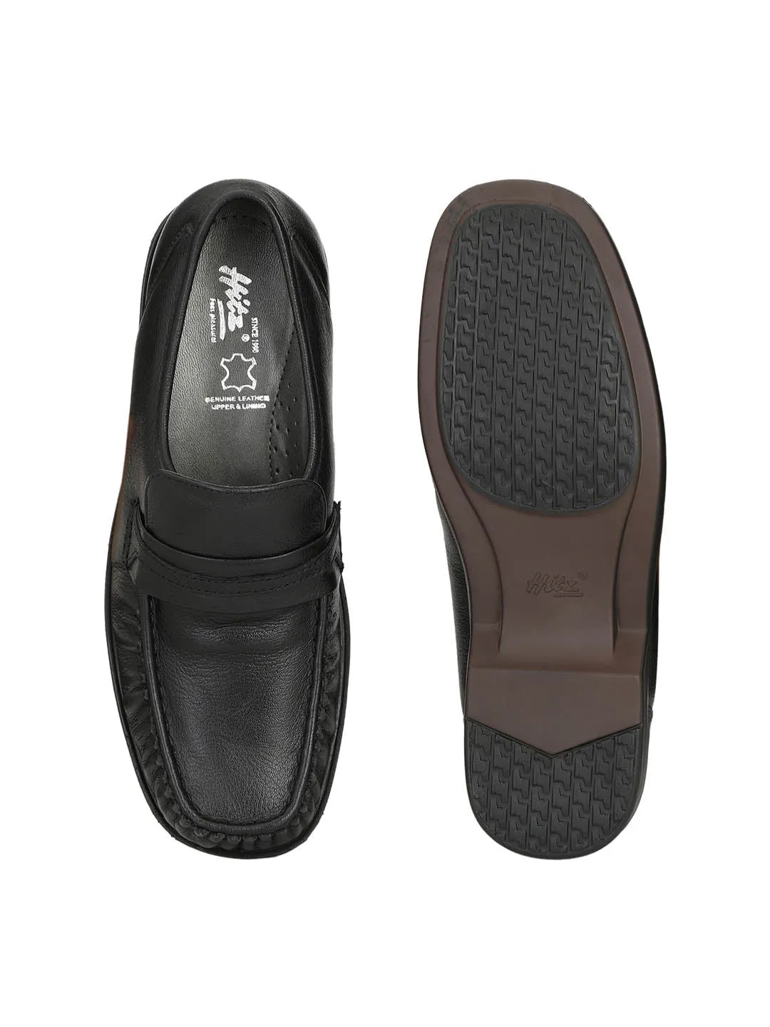 Hitz Men's Black Leather Slp On Comfort Shoes