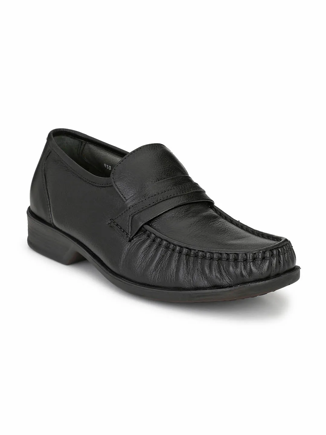 Hitz Men's Black Leather Slp On Comfort Shoes