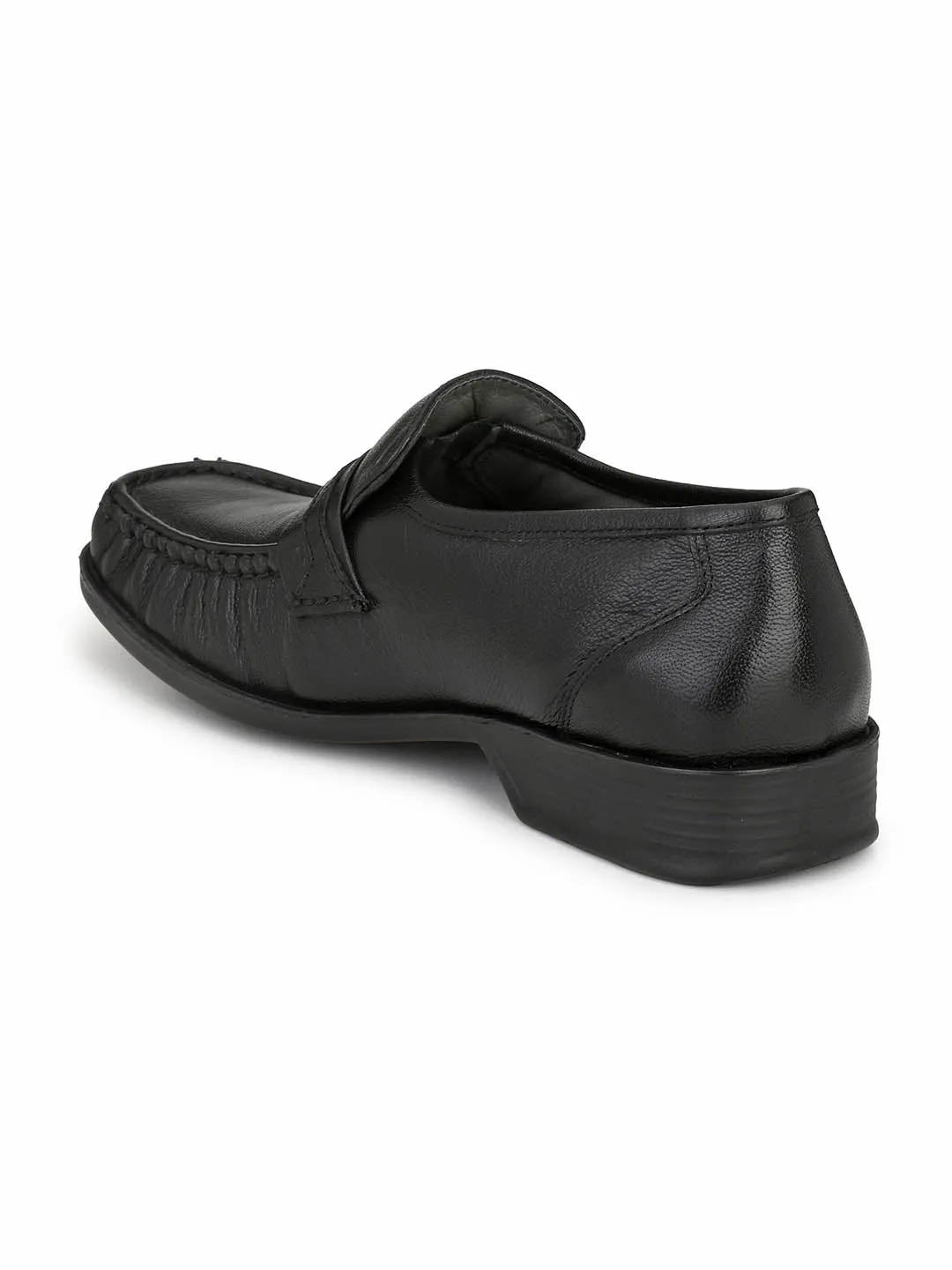 Hitz Men's Black Leather Slp On Comfort Shoes