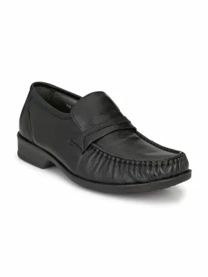 Hitz Men's Black Leather Slp On Comfort Shoes