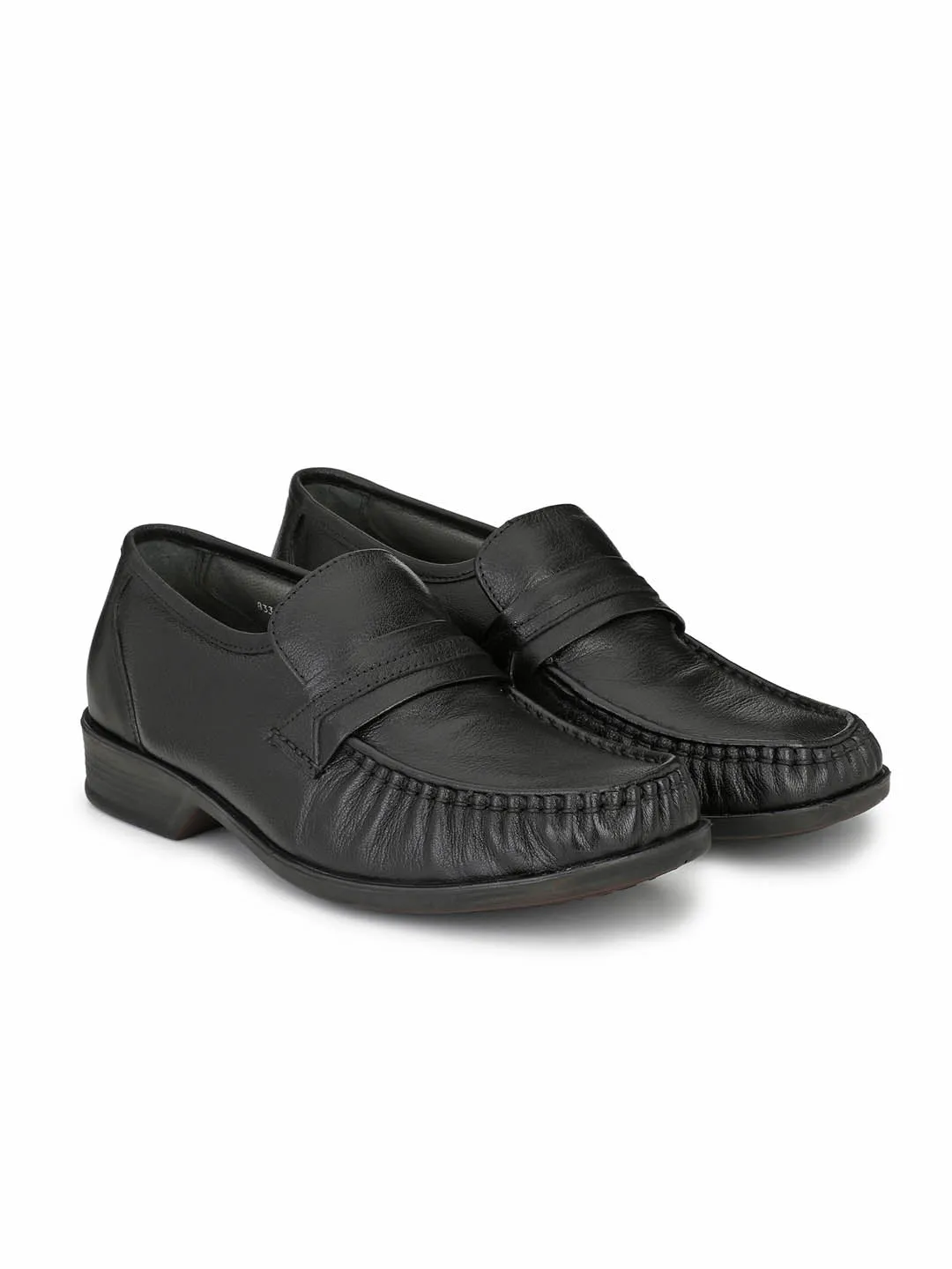 Hitz Men's Black Leather Slp On Comfort Shoes