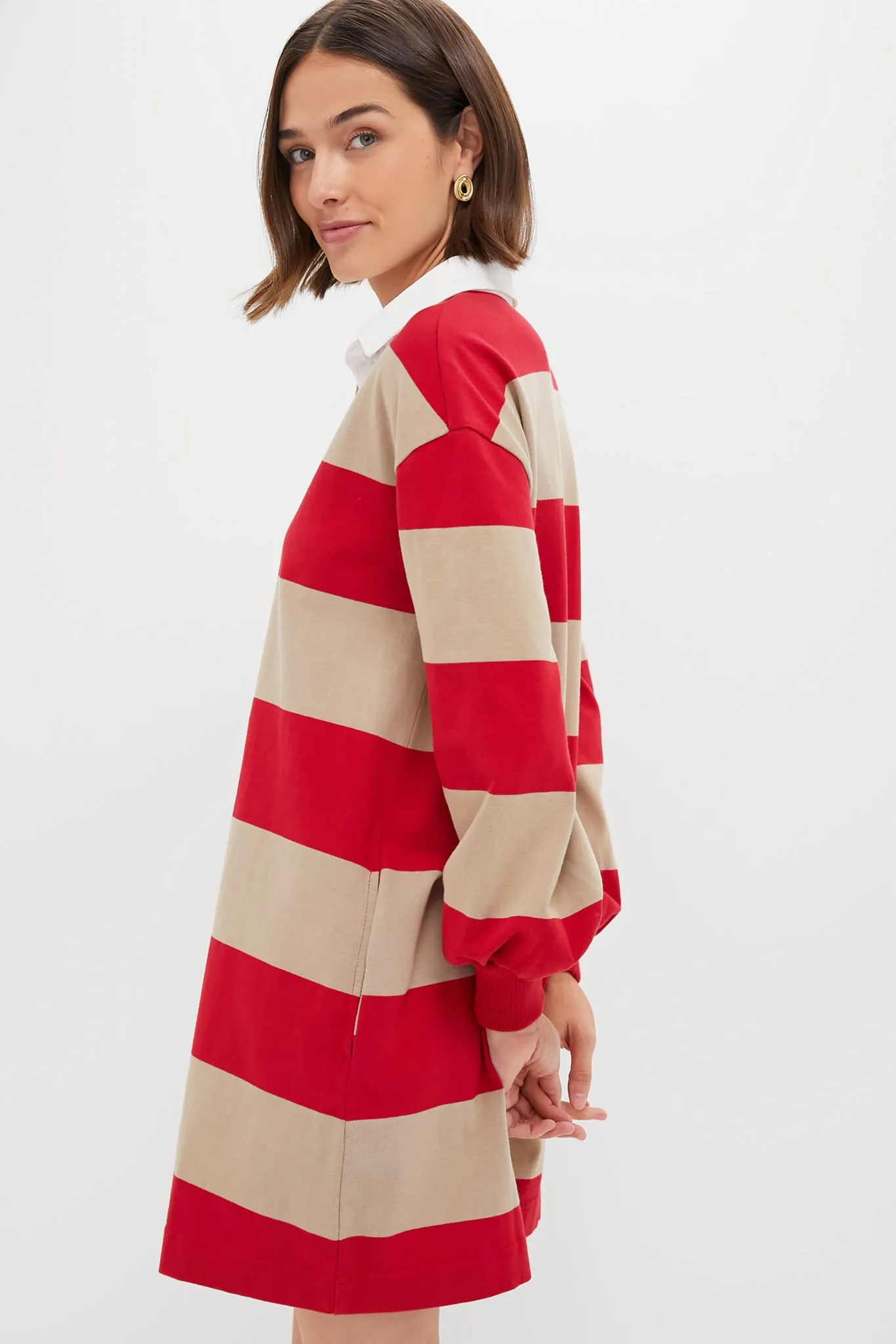 Khaki and Red Stripe Baker Rugby Dress
