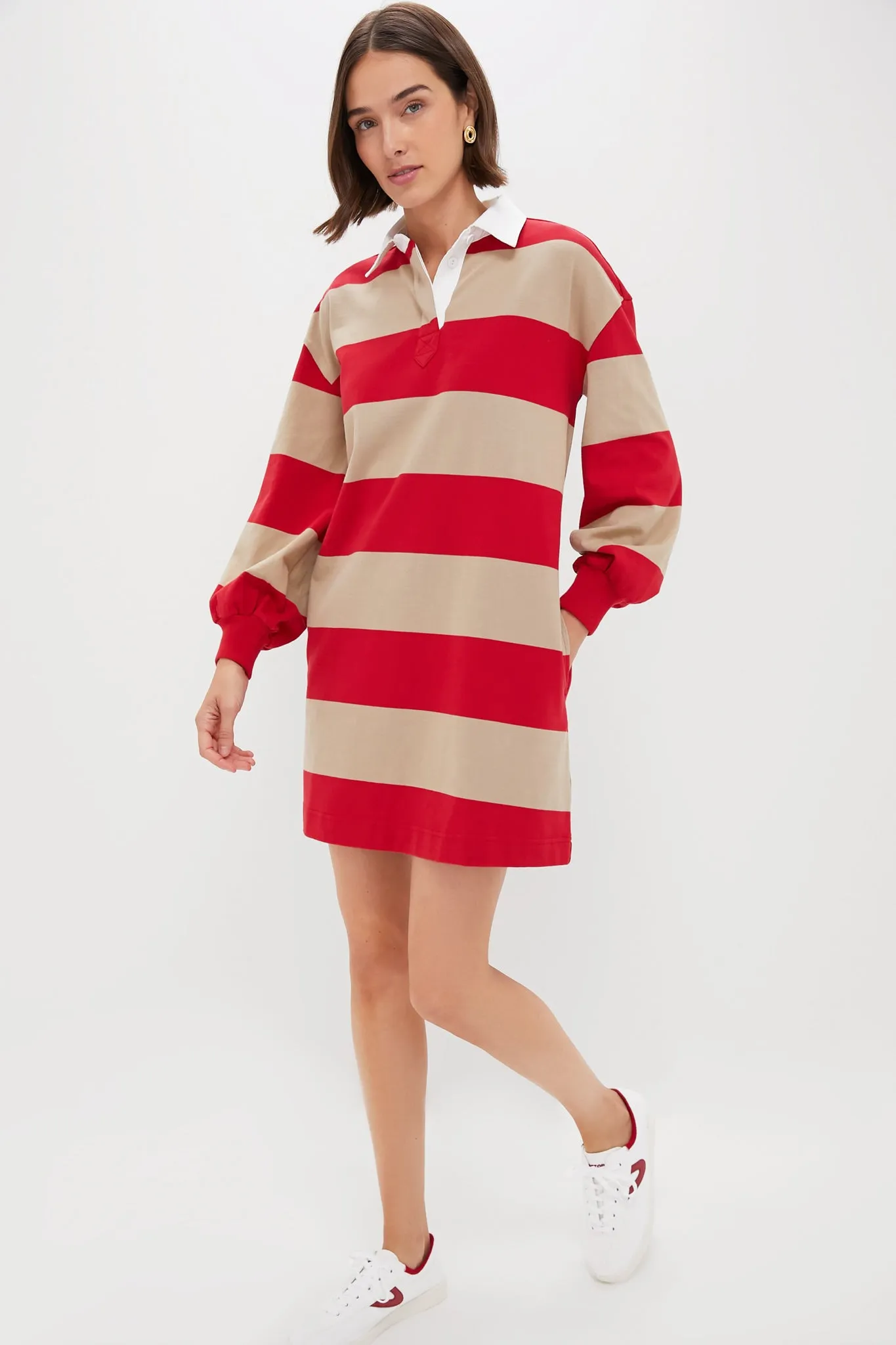 Khaki and Red Stripe Baker Rugby Dress