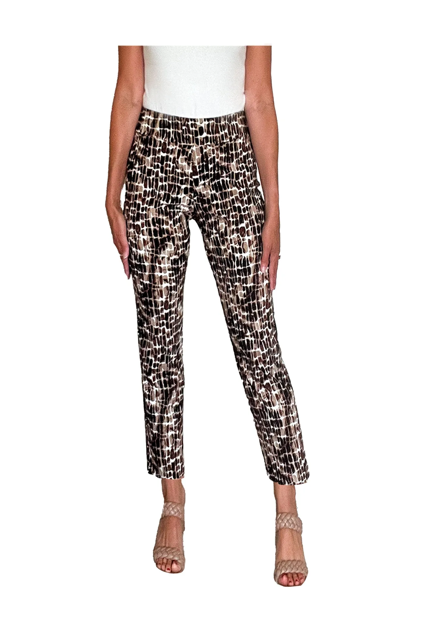 Krazy Larry Women's Pull on Ankle Pants - Brown Reptile