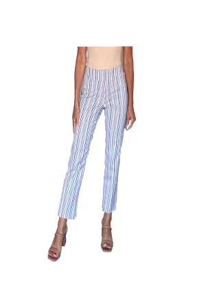 Krazy Larry Women's Pull on Ankle Pants - White Multi Stripe