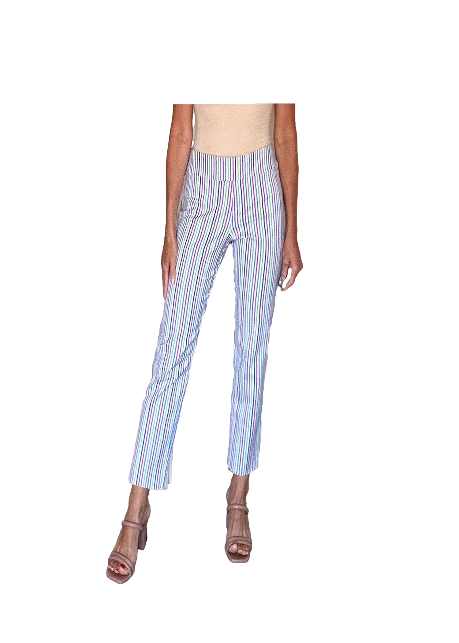 Krazy Larry Women's Pull on Ankle Pants - White Multi Stripe