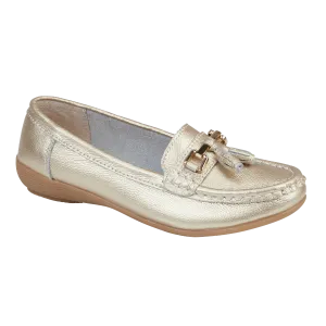 Ladies Leather Slip on Gold Shoes Nautical Flat Jo & Joe