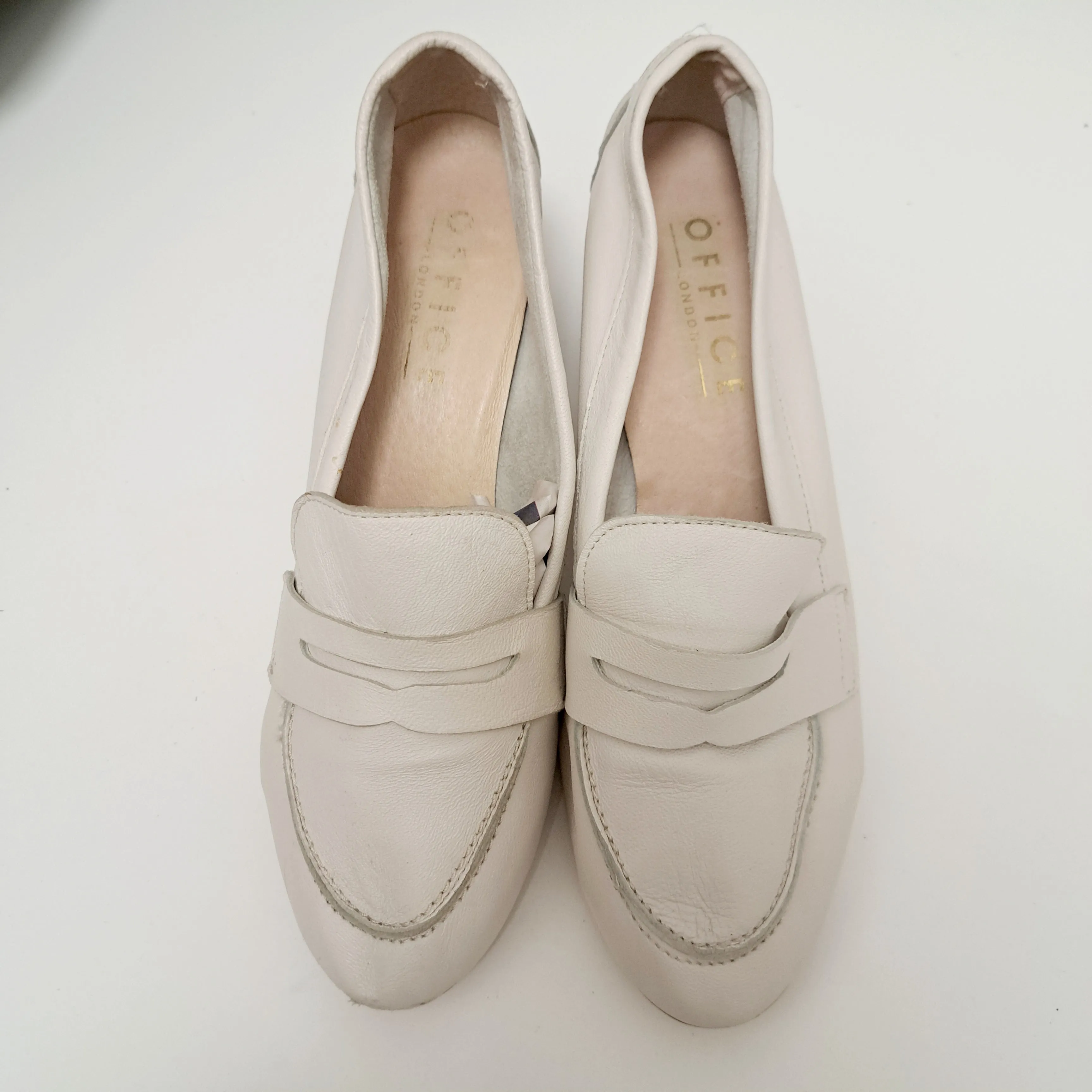 Ladies Office London Cream Leather Loafers UK Size 6 Block heels
