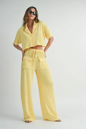 Lemon Drop Short Sleeve Crop Top and Pants Set
