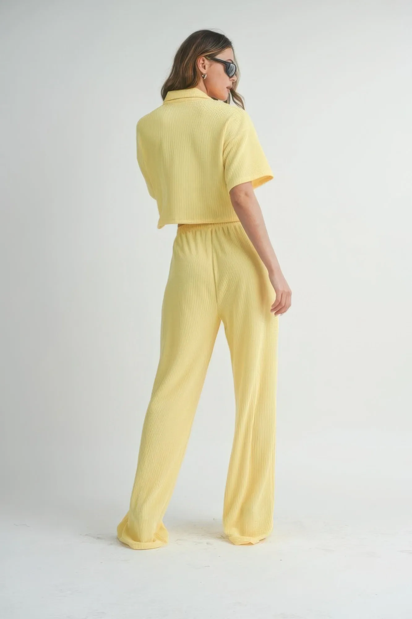 Lemon Drop Short Sleeve Crop Top and Pants Set