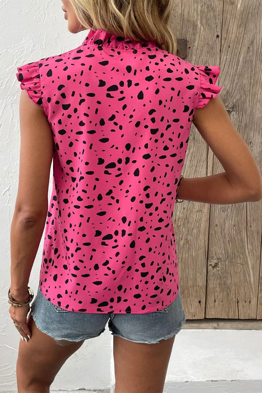 Look Amazing Tie Neck Ruffled Cap Sleeve Blouse