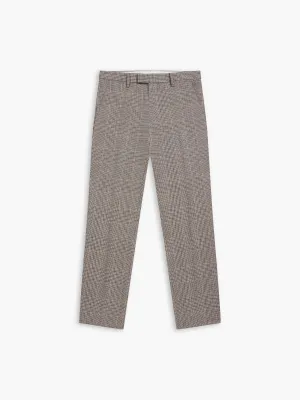 Luminara Italian Luxury Slim Linen Brown & Navy Check Smart Trouser
