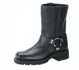 Men's Black 7" Leather Square Toe Harness Motorcycle Riding Ride Techs Boot