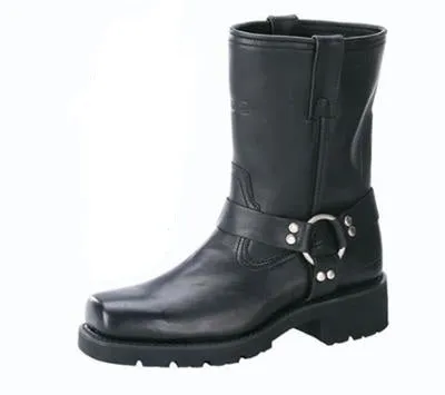 Men's Black 7" Leather Square Toe Harness Motorcycle Riding Ride Techs Boot