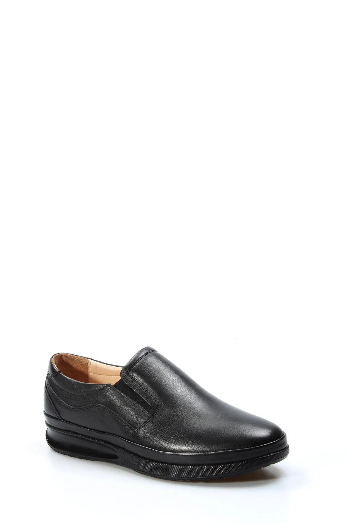 Men's Black Leather Slip-On Comfort Shoes-Wessi